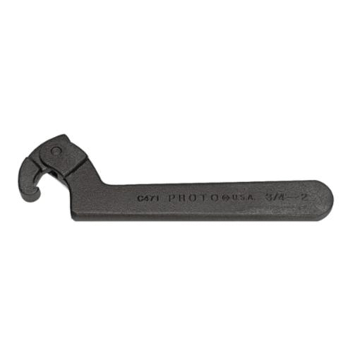 Proto JC471 Adjustable Hook Spanner Wrench, 3/4 to 2 in Capacity, 6-3/8 in OAL, Federal GGG-W-665B, Alloy Steel, Black Oxide - Spanner Wrenches