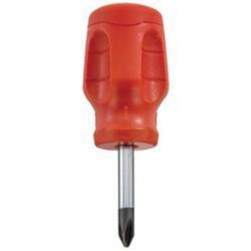 Proto JP02112R Stubby Screwdriver, #2 Crosspoint/Phillips Point, Alloy Steel Shank, 3-1/2 in OAL, Black Oxide/Polished Chrome, ASME B107.15 - Standard Screwdrivers