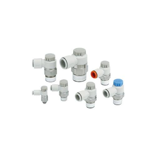 SMC AS2201F-01-04SA AS Elbow Speed Controller, 1/8 Port, 0.1 to 1 MPa Pressure, PBT/Brass Body - Pneumatic Speciality Valves
