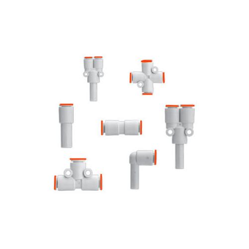 SMC KQ2R09-11A KQ2 Reducer Push-to-Connect Tube Fittings, 5/16 x 3/8 in Nominal, Push-In x Stem End Style, -100 KPa to 1 MPa Pressure, Resin - Pneumatic Push-In Fittings