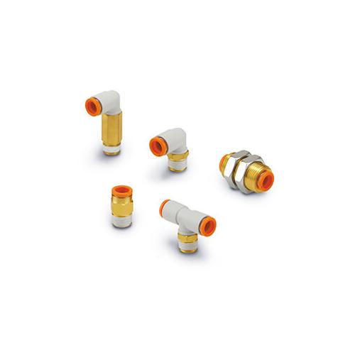 SMC KQ2E07-00A KQ2 Metric Size Union Pneumatic Connector, 1/4 in x 9/16-18UNF Nominal, Push-In End Style, Brass - Pneumatic Connectors