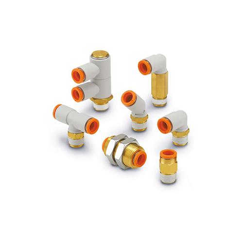 SMC KQ2E11-36A KQ2 Inch Size Connector One Touch Fitting, 3/8 x 3/8 in Nominal, Push-In x MNPT End Style, Brass - Pneumatic Connectors