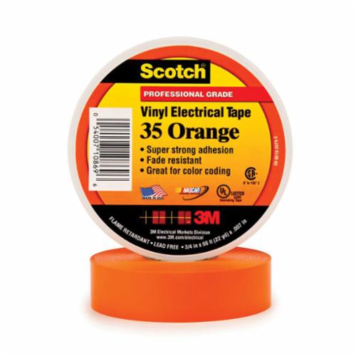Scotch 7000031581 35 Series Color Coding Tape, 66 ft L x 3/4 in W, 7 mil THK, PVC, Rubber Adhesive, Orange - Electrical Tapes