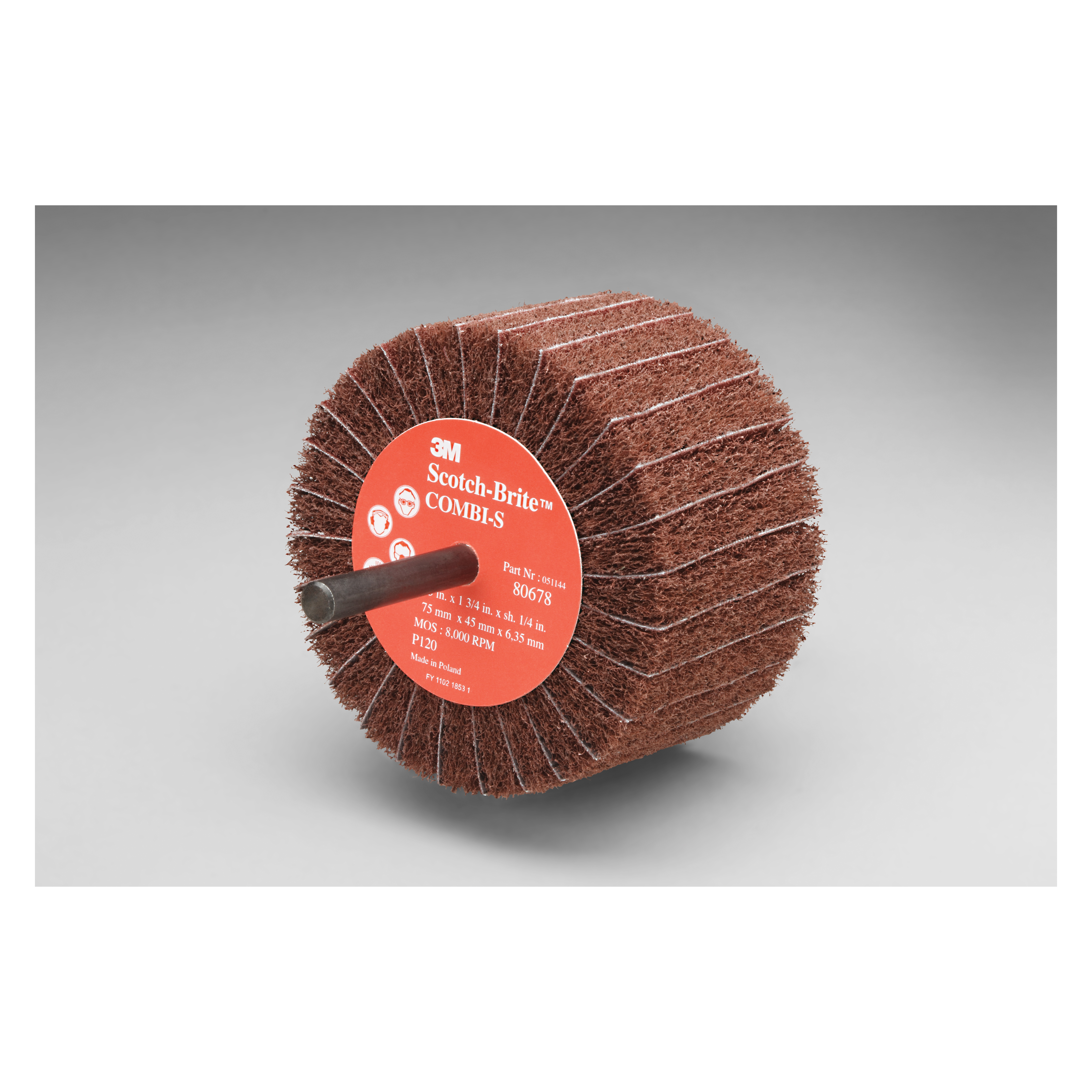 Scotch-Brite 7000077965 Combi-S Combi Wheel, 3 in Dia Wheel, 1-3/4 in W Face, 1/4 in Dia Shank, 80 Grit, Medium Grade, Aluminum Oxide Abrasive - Coated Abrasive Flap Wheels