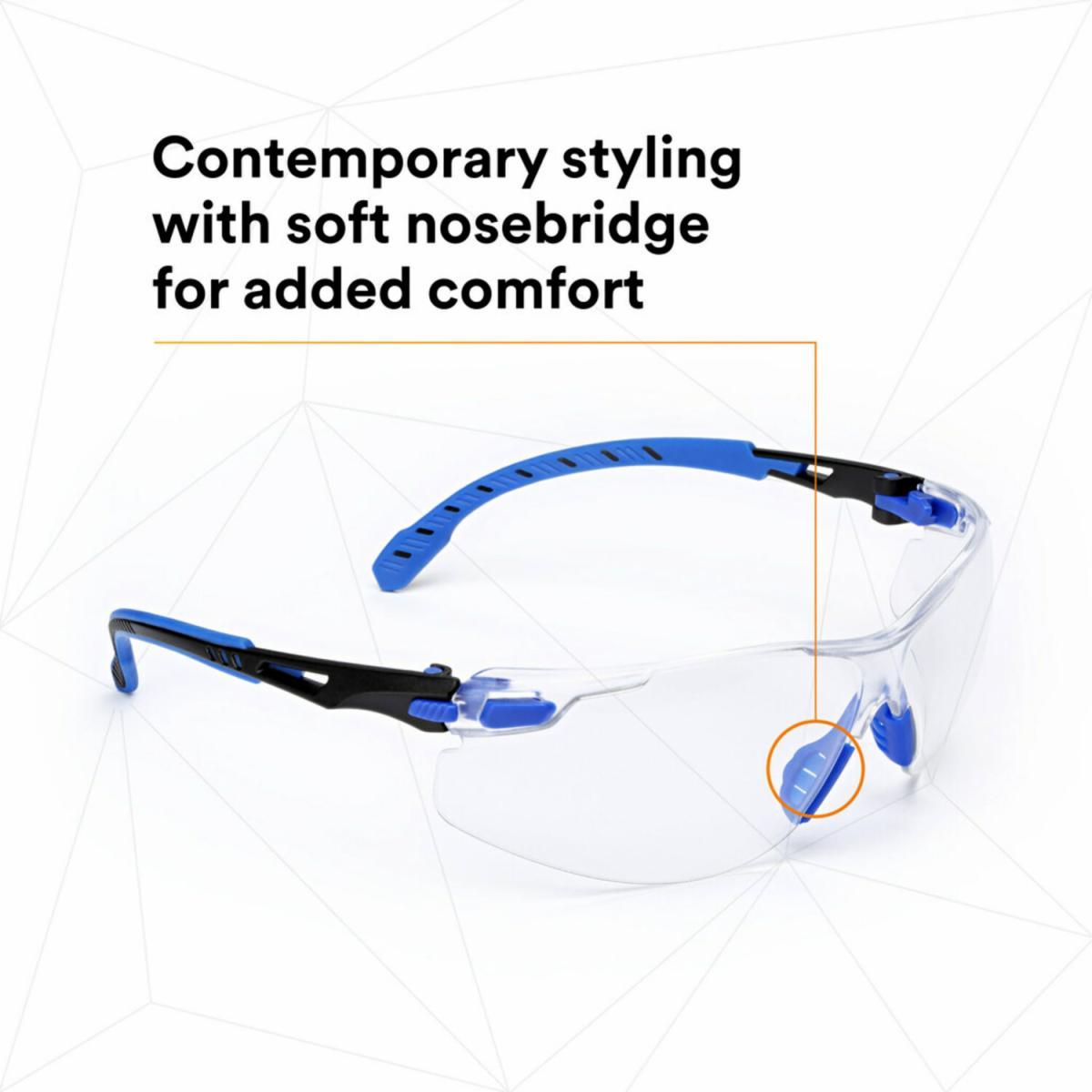 Solus 7100079183 1000 Premium Safety Glasses, Anti-Scratch/Anti-Fog, Clear Lens, Half-Frame Frame, Blue/Black, Plastic Frame, Polycarbonate Lens, ANSI Z87.1-2015 - Safety Glasses