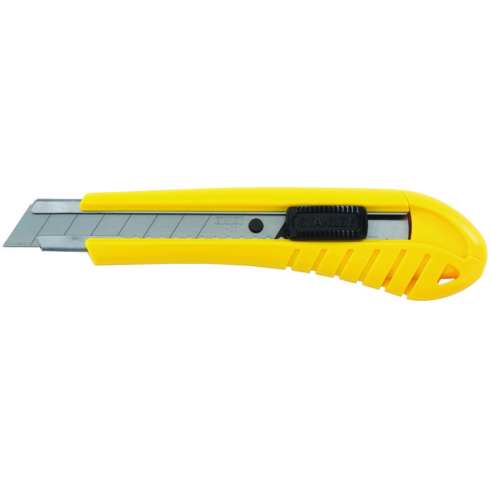 Stanley 10-280 Standard Utility Knife, 18 mm W Retractable Snap-Off Blade, Slide Open, Carbon Steel Blade, 2 Blades Included, 6-3/4 in OAL - Utility Knives