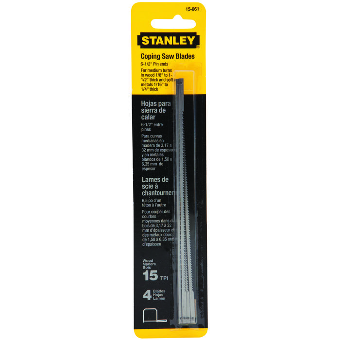 Stanley 15-061 Flexible Coping Saw Blade, 7/64 in W x 6-1/4 in L Blade, High Carbon Steel Cutting Edge, High Carbon Steel Blade, 15 - Hacksaw & Hand Saw Blades