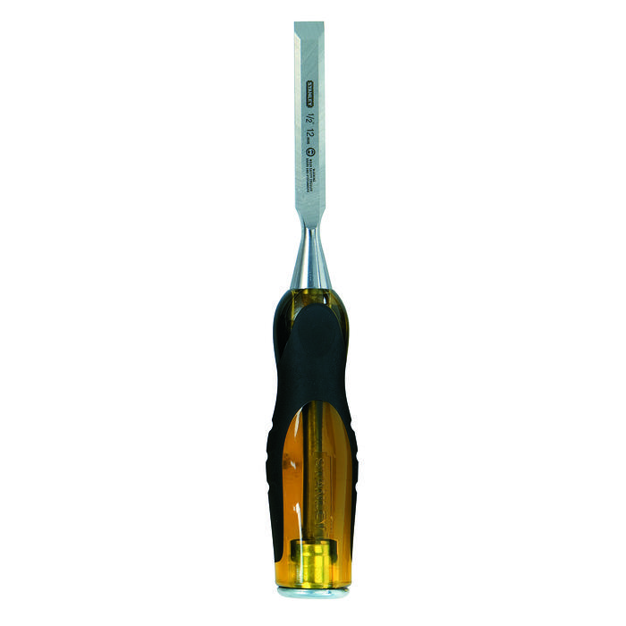 Stanley FatMax Thru-Tang 16-975 Bi-Material Short Blade Wood Chisel, 1/2 in Beveled High Carbon Chrome Alloy Steel Tip, 9 in OAL, 1/2 in W Blade, Acetate/Rubber Handle - Chisels