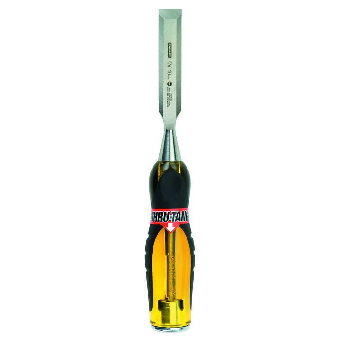 Stanley FatMax Thru-Tang 16-976 Bi-Material Short Blade Wood Chisel, 5/8 in Beveled High Carbon Chrome Alloy Steel Tip, 9 in OAL, 5/8 in W Blade - Chisels