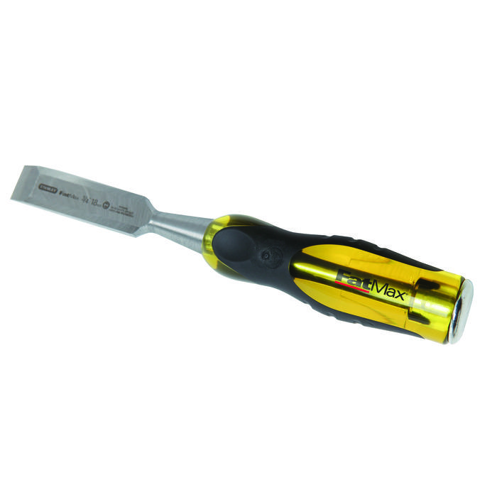 Stanley FatMax Thru-Tang 16-978 Bi-Material Short Blade Wood Chisel, 1 in High Carbon Chrome Alloy Steel Beveled Tip, 9 in OAL, 1 in W Blade, Acetate/Rubber Handle - Chisels