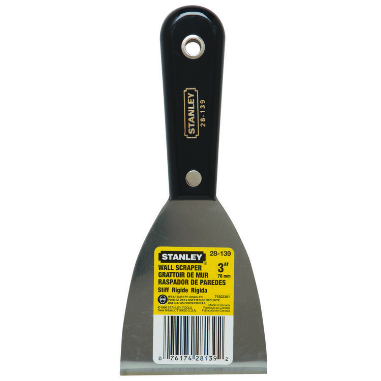 Stanley 28-139 Wall Scraper, Carbon Steel Full Tang/Stiff Bent Blade, 3-5/8 in L Blade, 3 in W Blade, Plastic/Nylon Handle - Hand Scrapers