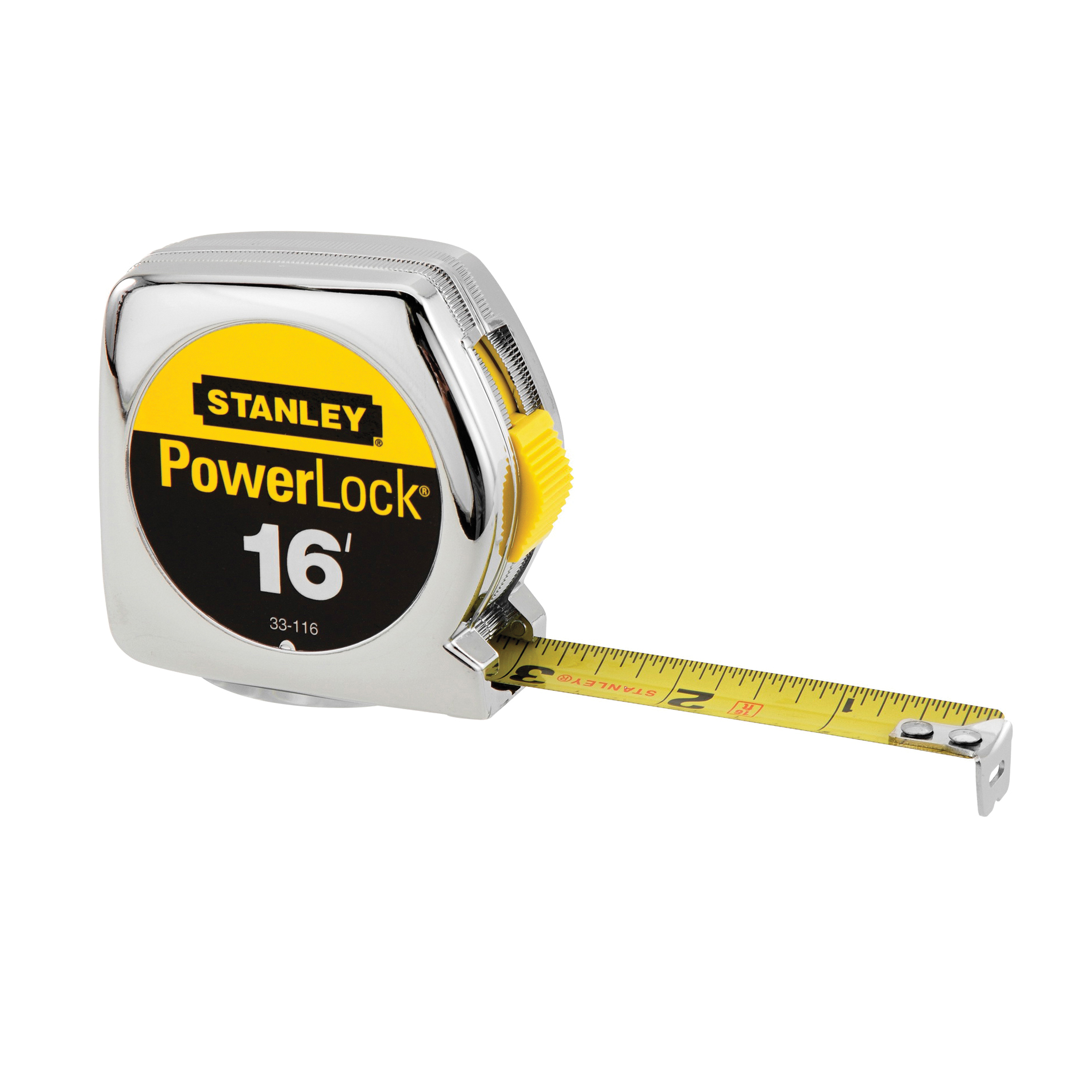 Stanley PowerLock 33-116 Tape Rule With Belt Clip, 16 ft L x 3/4 in W Blade, Steel Blade, 1/16ths Graduation - Measuring Tapes