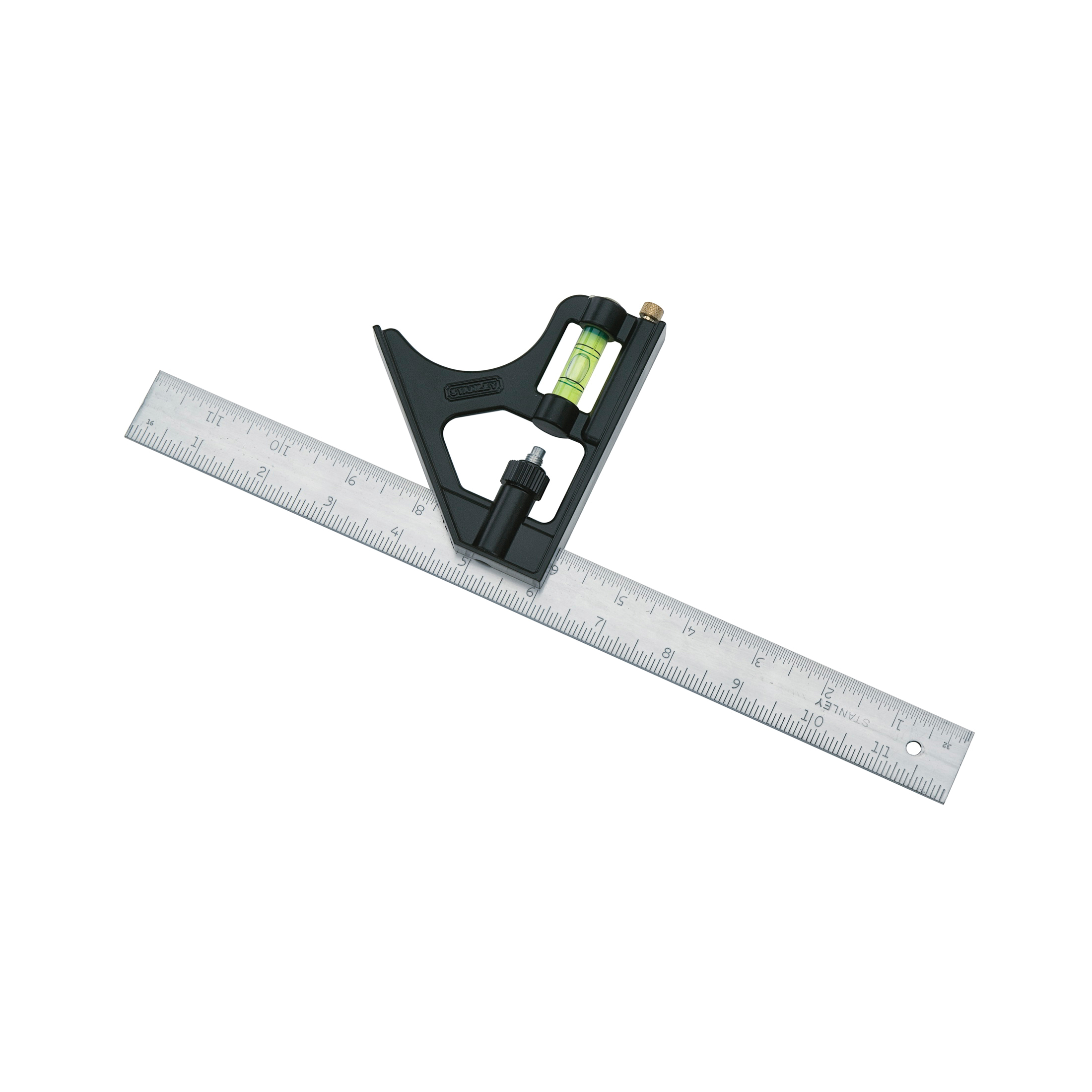 Stanley 46-222 Combination Square, 12 in L, 1/8 in, 1/16 in, 1/32 in Graduation, 45/90 deg, Die Cast Metal - Squares