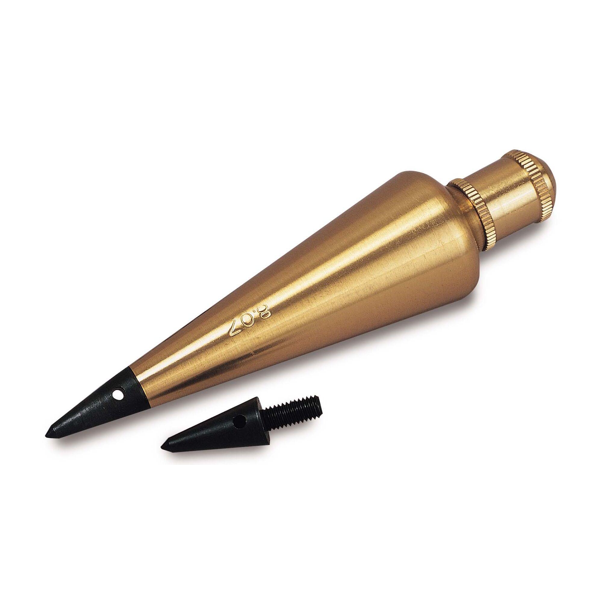 Stanley 47-973 Plumb Bob With Extra Tip, 8 oz, 8.7 in L, Brass/Steel, Polished Clear/Lacquered - Plumb Bobs