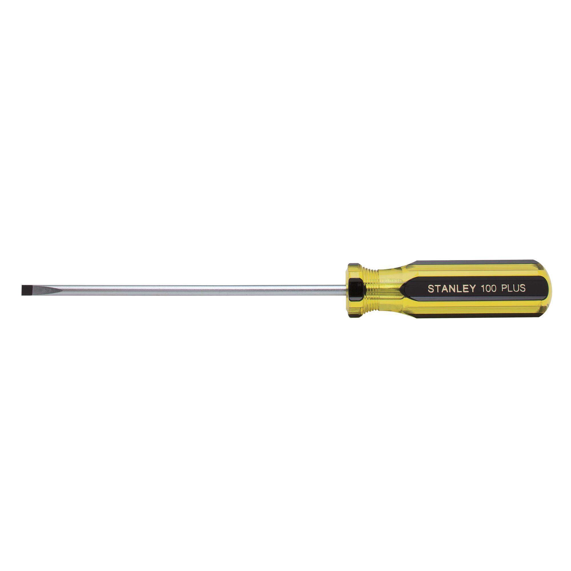 Stanley 100 PLUS 66-186-A Screwdriver, 3/16 in Cabinet Slotted Point, Steel Shank, 9-3/4 in OAL, Acetate Handle, Polished Chrome, ASME Specified - Standard Screwdrivers