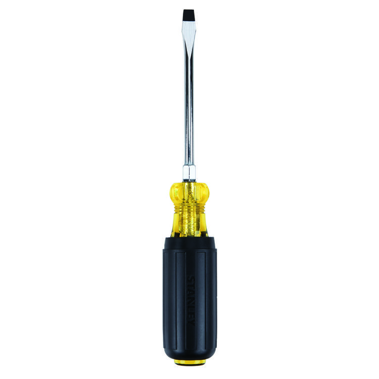 Stanley 66-090 Contractor Grade Standard Screwdriver, 1/4 in Keystone/Slotted Point, Alloy Steel Shank, 8-1/4 in OAL, Acetate Handle, Black Oxide/Polished Chrome - Standard Screwdrivers