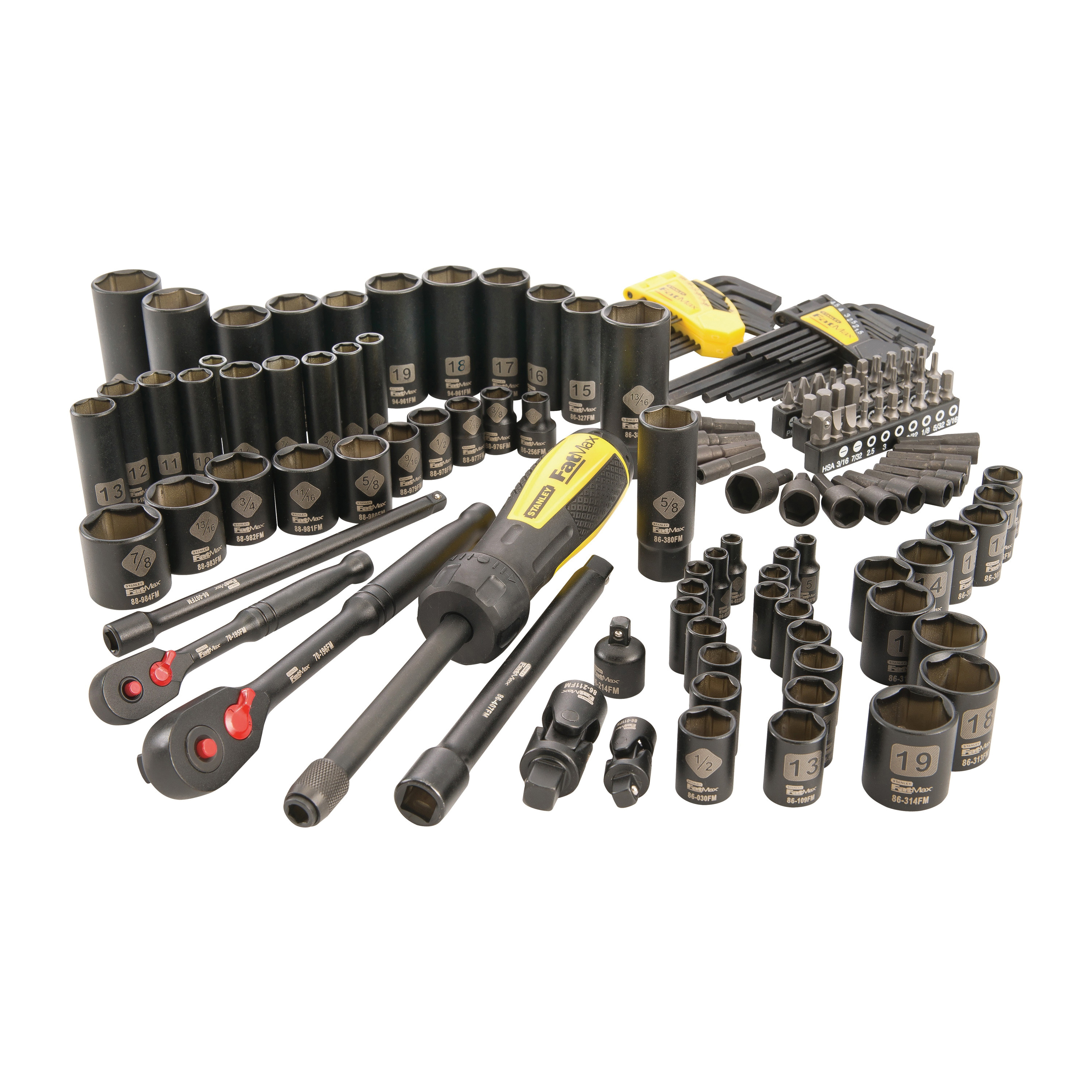 Stanley FatMax FMMT71663 Multi-Purpose Mechanics Socket Tool Set, Molded Case Tool Storage, 1/4 in, 3/8 in Drive, 6-Point, 141 Pieces, Chrome Vanadium Steel - Hand Tool Kits