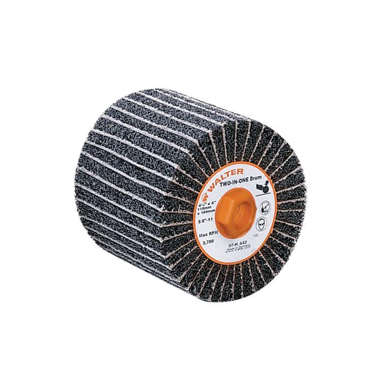 Walter Surface Technologies TWO-IN-ONE 07K442 Mounted Non-Woven Coated Finishing Drum, 4-1/2 in Dia Wheel, 4 in W Face, 80 Grit, Medium Grade, Aluminum Oxide Abrasive - Coated Abrasive Flap Wheels