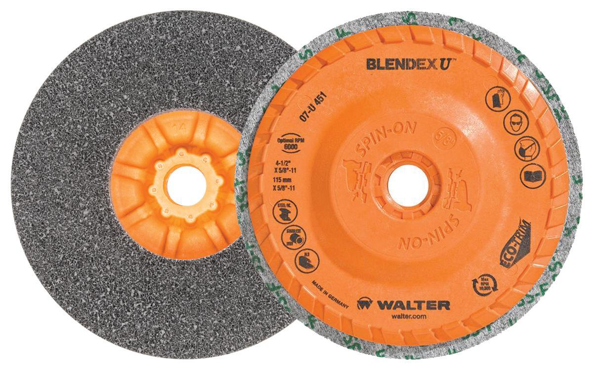 Walter Surface Technologies Blendex U 07U451 Spin-On Cup Disc, 4-1/2 in Dia Disc, Fine Grade, Silicon Carbide Abrasive - Non-Woven Abrasive Plain Back Discs