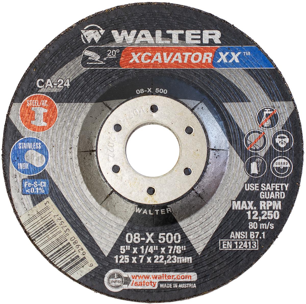 Walter Surface Technologies XCAVATOR XX 08X500 Grinding Wheel, 5 in Dia x 1/4 in THK, 7/8 in Center Hole, Ceramic Abrasive - Depressed Center Wheels