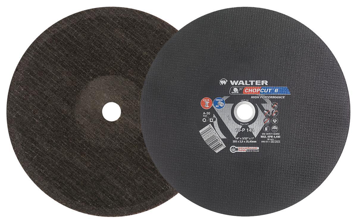 Walter Surface Technologies 10P143 Chopcut II Cut-Off Wheel, 14 in Dia x 3/32 in THK, 1 in Center Hole, A30 Grit, Aluminum Oxide Abrasive - Cut-Off Wheels