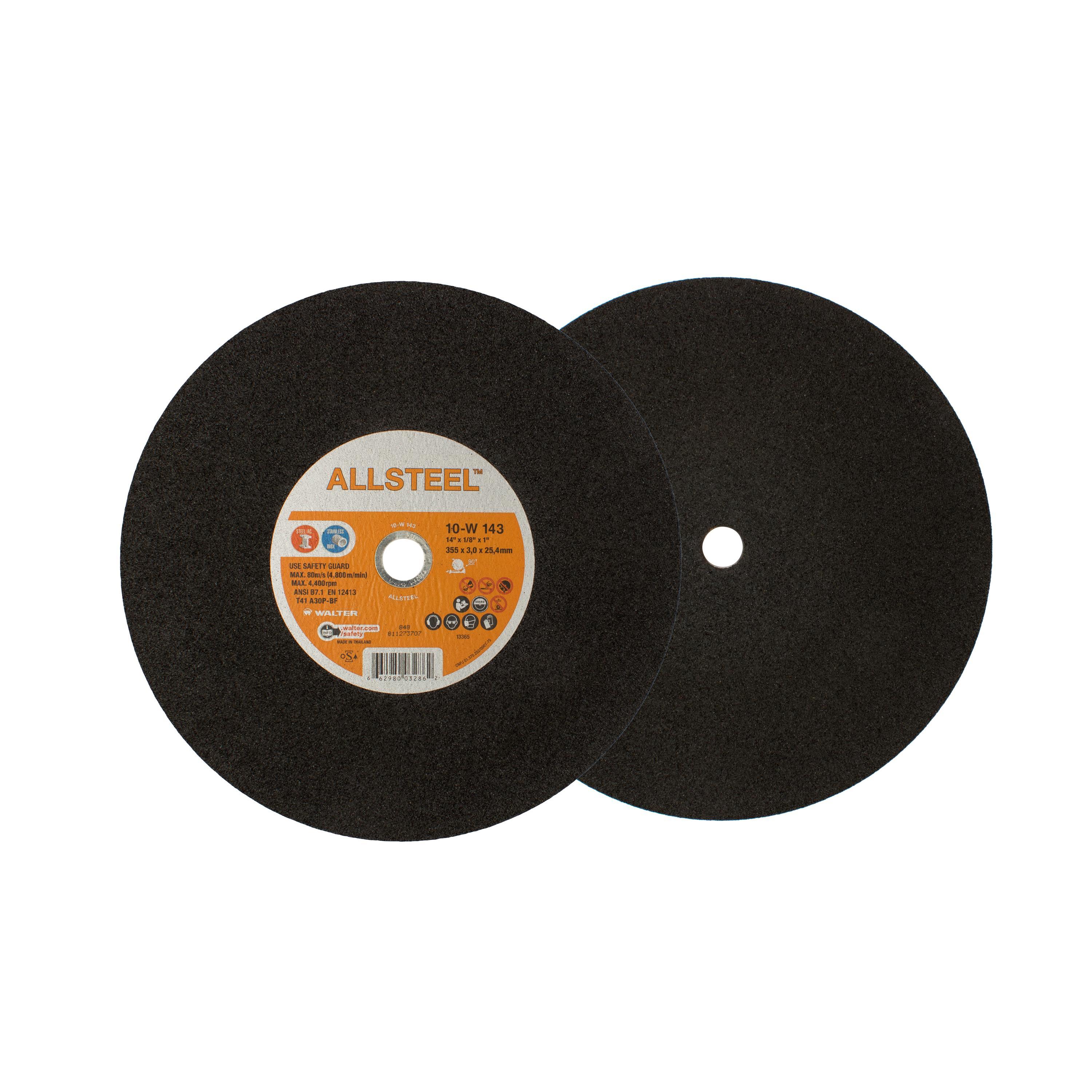 Walter Surface Technologies ALLSTEEL 10W143 10-W Long Lasting Chopsaw Wheel, 14 in Dia x 3/32 in THK, 1 in Center Hole - Cut-Off Wheels