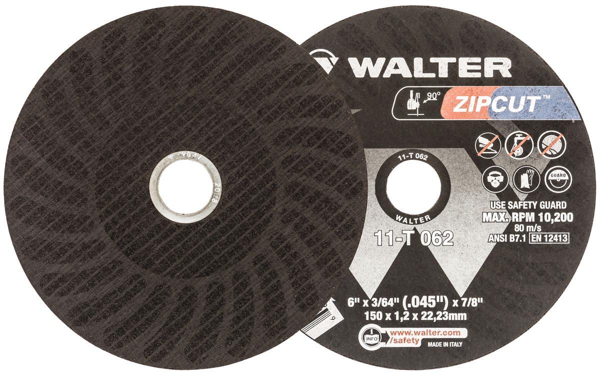 Walter Surface Technologies ZIP WHEEL 11T062 High Performance Cut-Off Wheel, 6 in Dia x 3/64 in THK, 7/8 in Center Hole, A-60-ZIP Grit, Aluminum Oxide Abrasive - Cut-Off Wheels