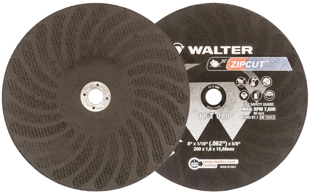 Walter Surface Technologies ZIP WHEEL 11T080 High Performance Cut-Off Wheel, 8 in Dia x 1/16 in THK, 5/8 in Center Hole, A-30-ZIP Grit, Aluminum Oxide Abrasive - Cut-Off Wheels