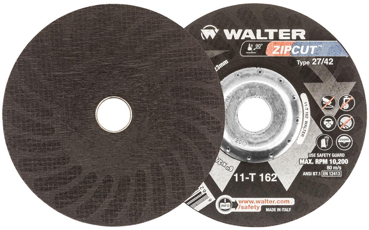 Walter Surface Technologies ZIPCUT 11T162 Depressed Center Wheel, 6 in Dia x 3/64 in THK, 7/8 in Center Hole, 60 Grit, Aluminum Oxide Abrasive - Depressed Center Wheels