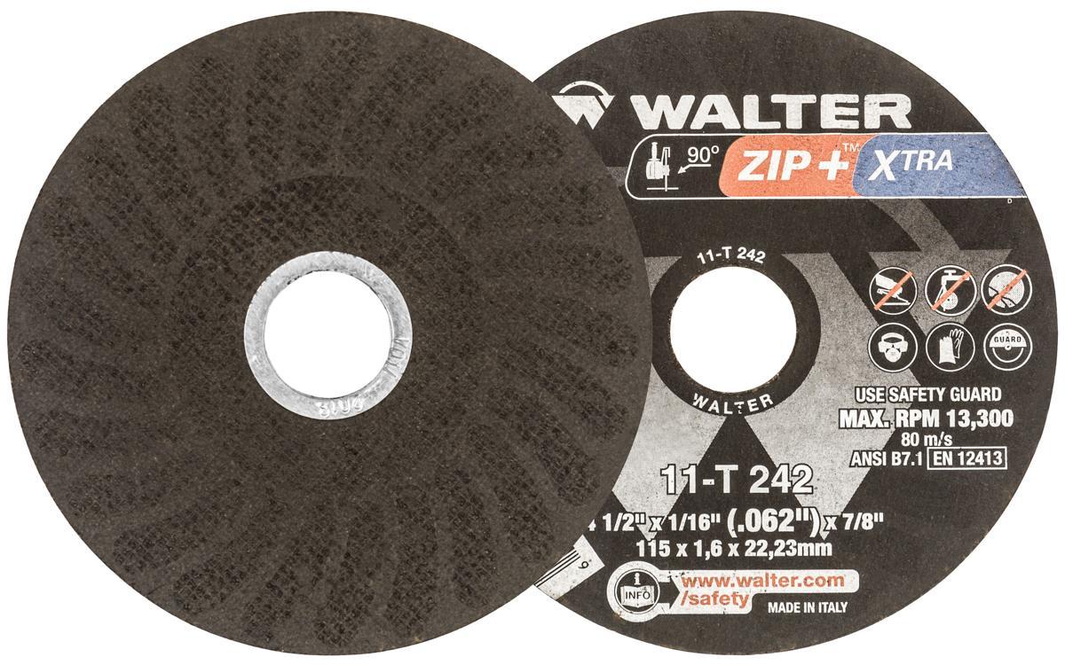 Walter Surface Technologies Zip 11T242 Zip High Performance Type 1 Cut-Off Wheel, 4-1/2 in Dia x 1/16 in THK, 7/8 in Center Hole, A-46-ZIP Grit, Aluminum Oxide Abrasive - Cut-Off Wheels