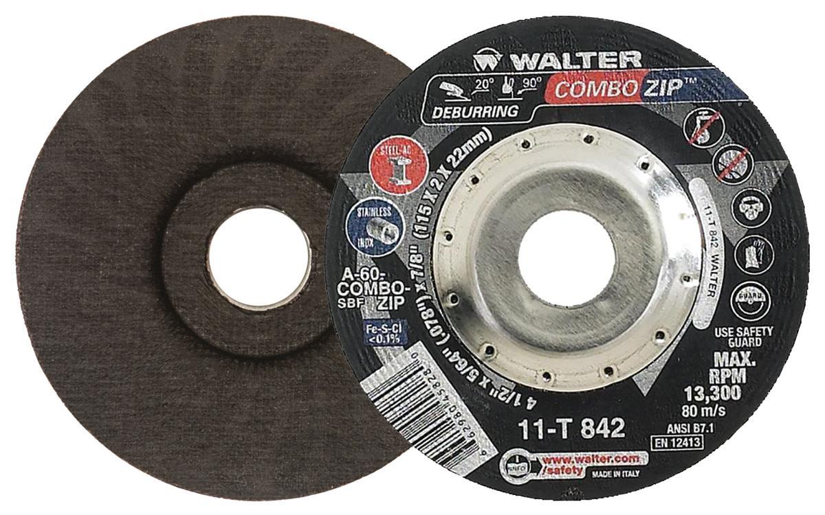 Walter Surface Technologies Combo Zip 11T842 Cut-Off Wheel, 4-1/2 in Dia x 5/64 in THK, 7/8 in Center Hole, A-60-COMBO-ZIP Grit, Aluminum Oxide Abrasive - Cut-Off Wheels