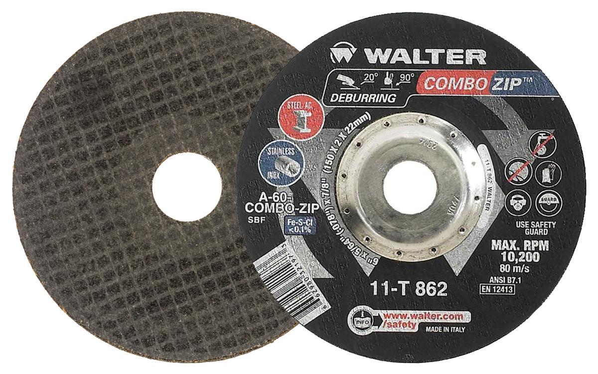 Walter Surface Technologies Combo Zip 11T862 Cut-Off Wheel, 6 in Dia x 5/64 in THK, 7/8 in Center Hole, A-60-COMBO-ZIP Grit, Aluminum Oxide Abrasive - Cut-Off Wheels