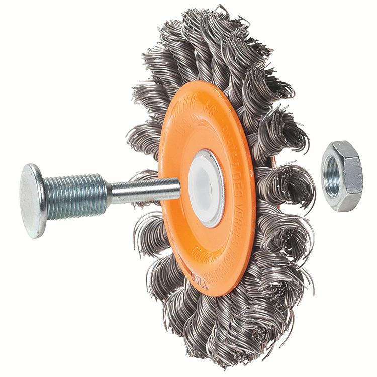 Walter Surface Technologies 13C404 Reversible Wheel Brush, 4 in Dia Brush, 3/8 in W Face, 0.0118 in Dia Twist Knot Filament/Wire, 1/2 to 5/8 in Arbor Hole - Wheel Brushes