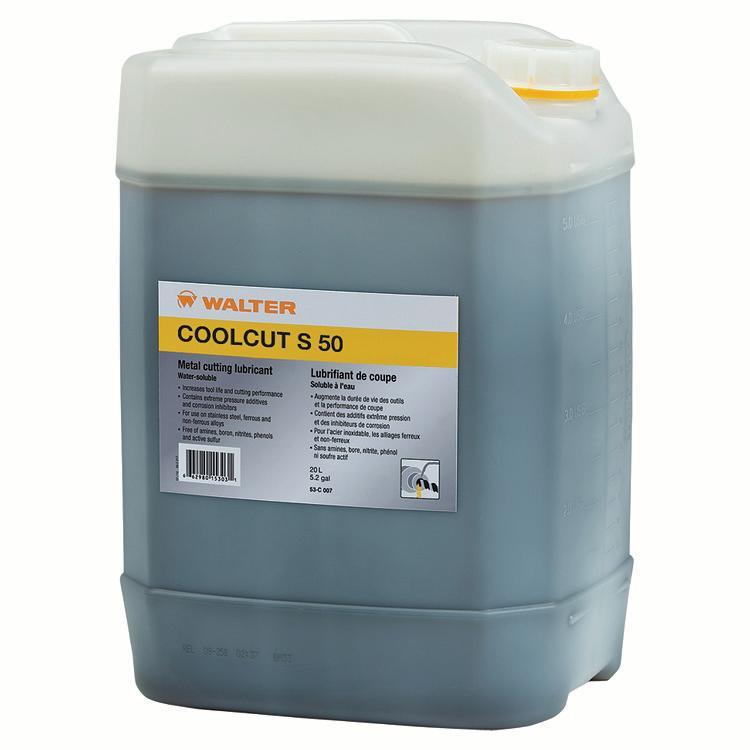 Walter Surface Technologies COOLCUT S-50 53C027 Water-Miscible Cutting Lubricant, 5.2 gal, Characteristic Odor/Scent, Liquid Form, Yellow - Cutting and Grinding Fluids
